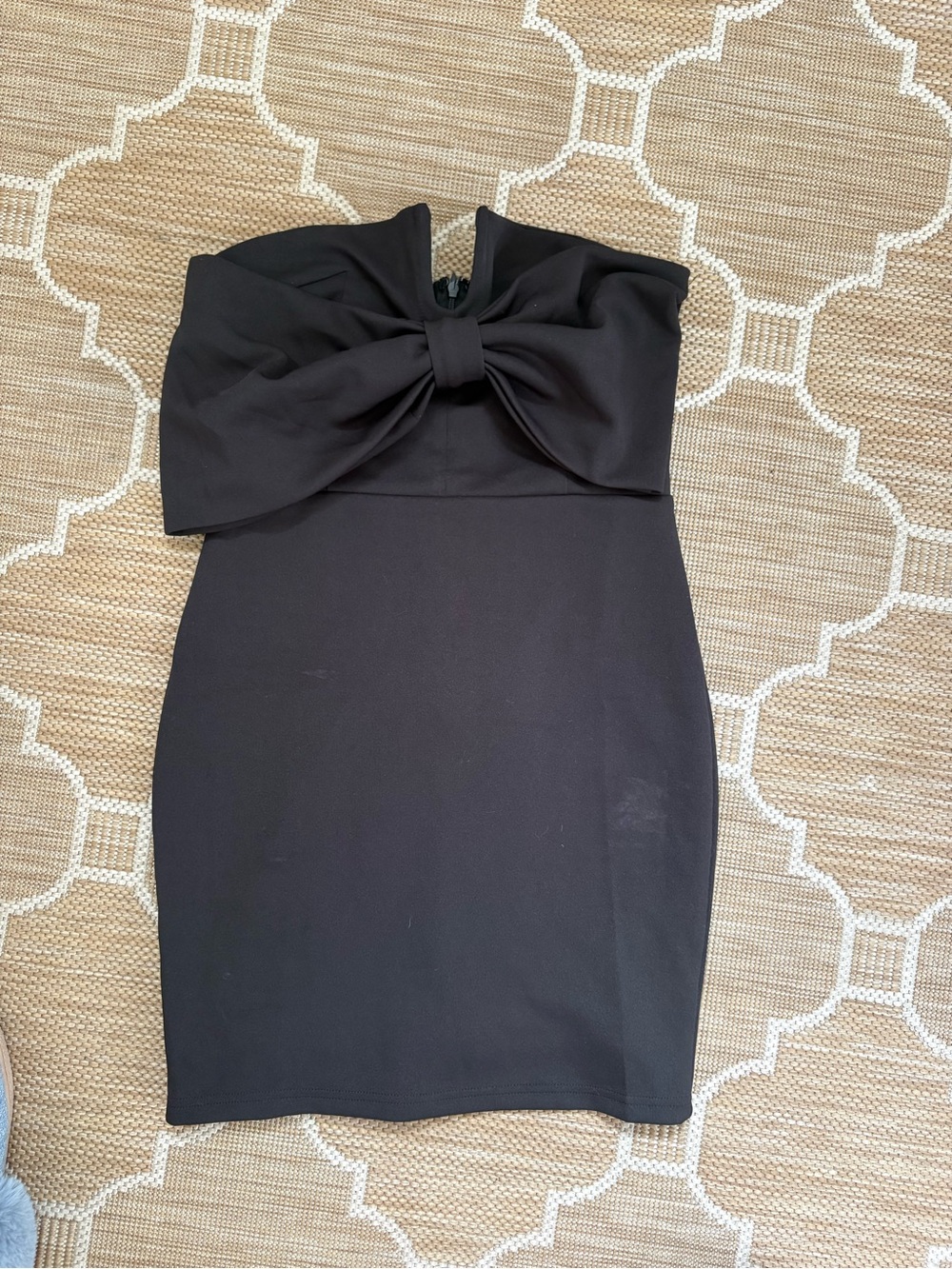 Timing Strapless Black Bow-Front Bodycon Midi Dress